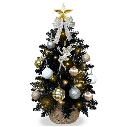 Full Kit Mini Black Christmas Tree WITH Ornaments and Lights